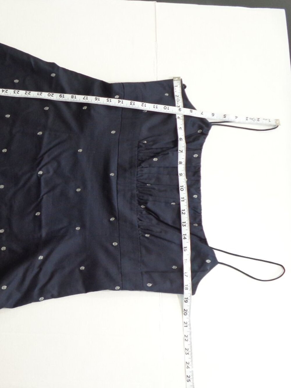 Ann Taylor Knee-length Spaghetti-strap Navy Silver Polka Dot Cotton Dress Sz 14 - Picture 5 of 7
